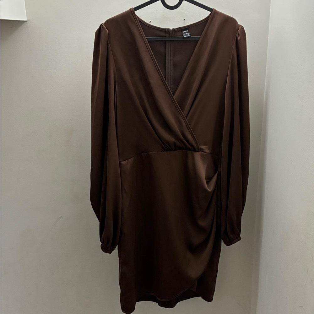 Brown Satin Going Out Mini dress
